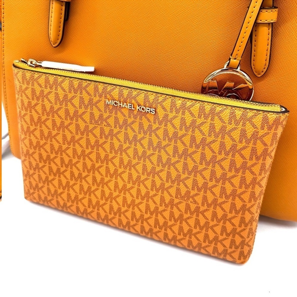 Michael Kors Charlotte LG Tote Bag 3 IN 1 Leather Shoulder Bag Cider - Picture 13 of 15